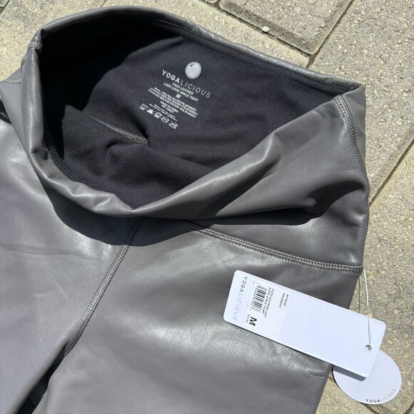 YOGALICIOUS FAUX LEATHER Lady Love Ankle LEGGINGS PAVEMENT Gray $78 NWT Medium - Picture 9 of 10